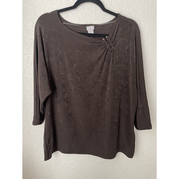Chico's Tops - Chico's Travelers Womens Top Size 2 US 12/14 Brown Slinky Work Wear Pullover NEW